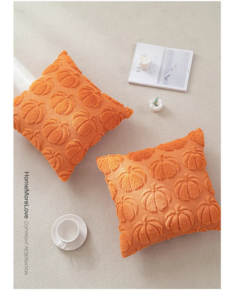 Geometrische Plüsch-Kissenbezüge aus Polyester in Farbe Orange, Grösse 50x50 cm