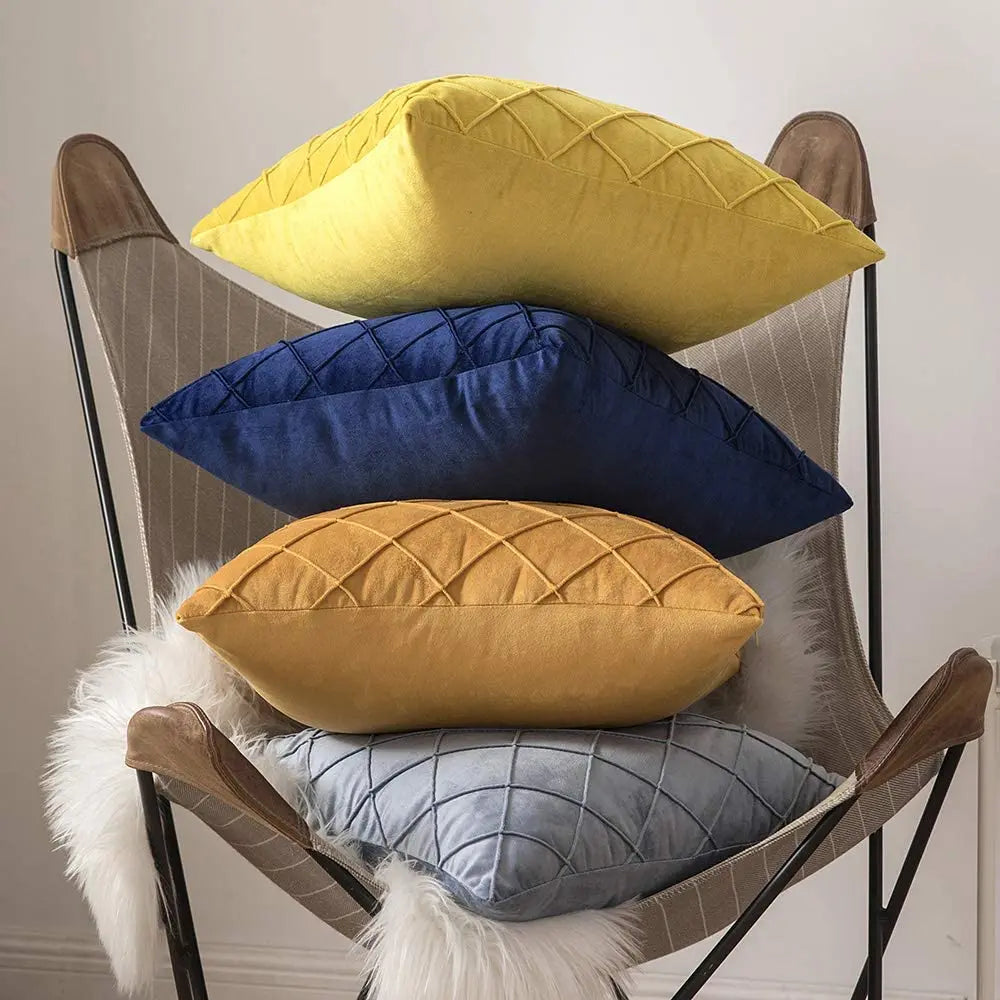 Geometrischer Kissenbezug aus Samt in Türkis, Boho-Stil, 45x45 cm