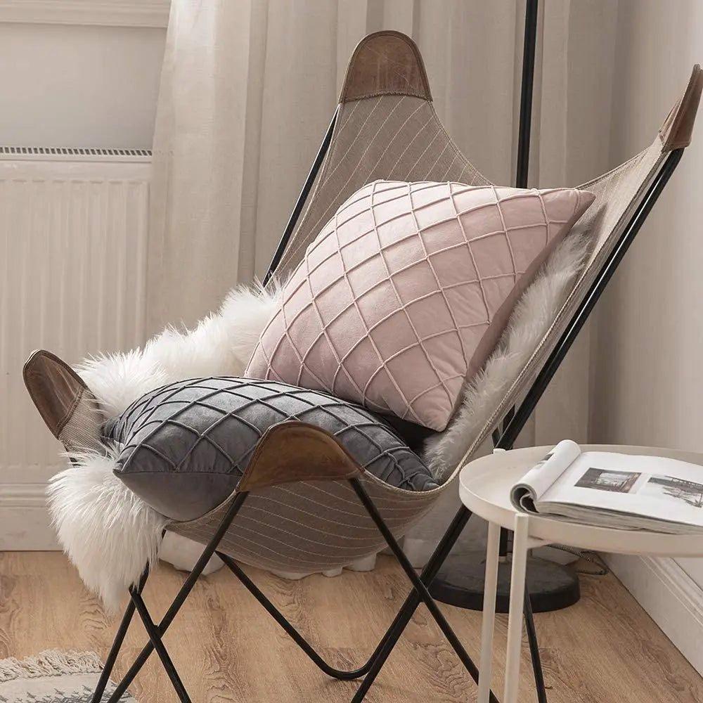 geometrischer boho kissenbezug aus samt in grau 45x45 cm