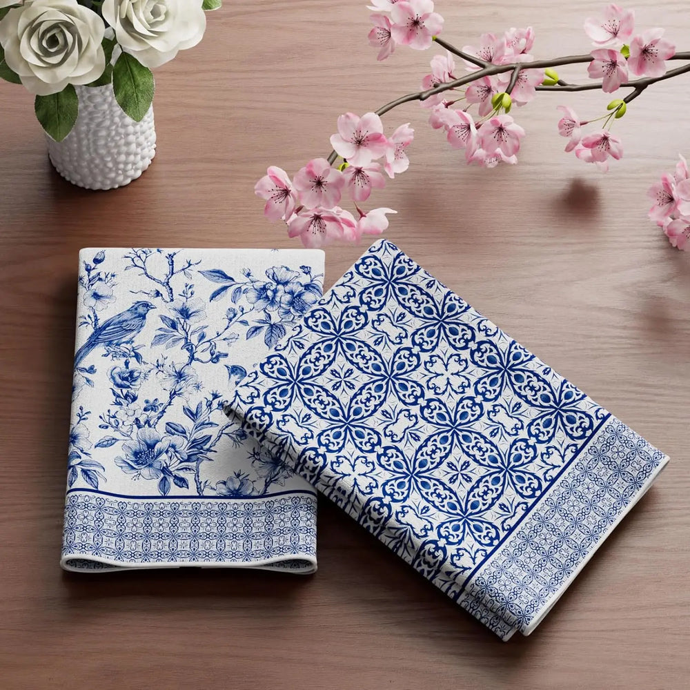 Geschirrtücher – Blau-Weiss Porzellan Design – 40x60cm Set