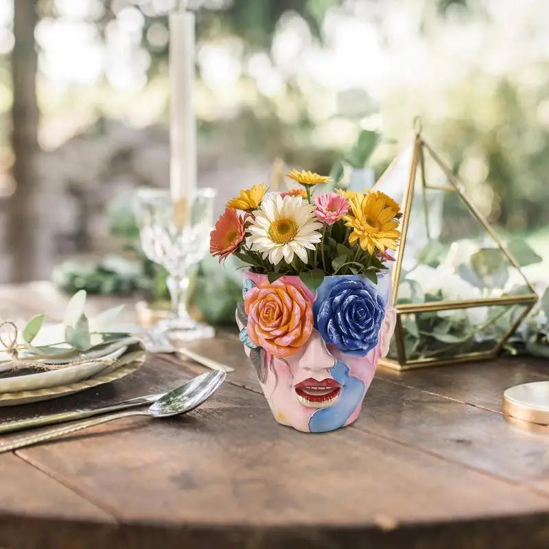 Gesichts-Blumentopf – Abstraktes Harzdesign – 12x11x13 cm