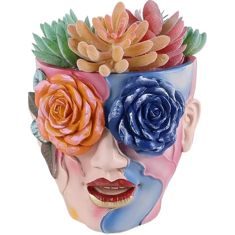 Gesichts-Blumentopf – Abstraktes Harzdesign – 12x11x13 cm