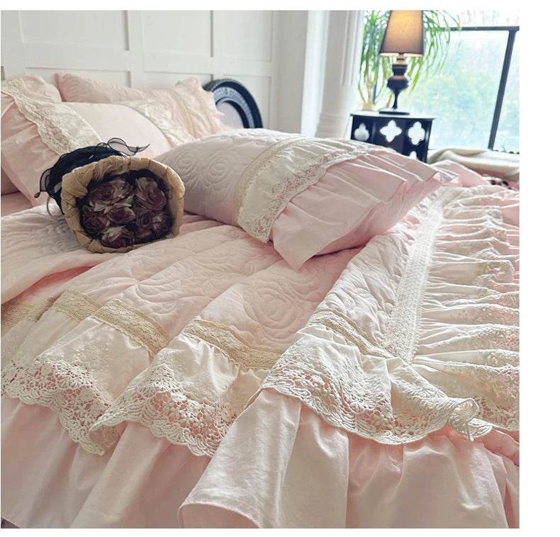 Gesteppte Bettdecke Set – Vintage Spitze Baumwolle – Verschiedene Grössen