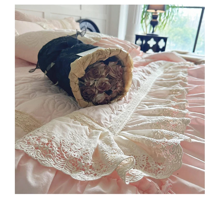 Gesteppte Bettdecke Set – Vintage Spitze Baumwolle – Verschiedene Grössen