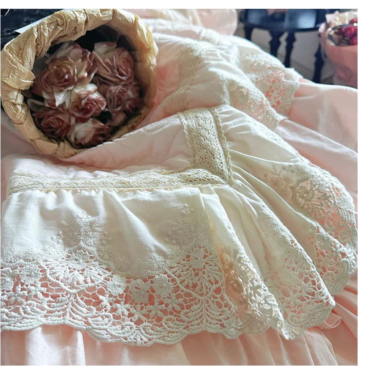 Gesteppte Bettdecke Set – Vintage Spitze Baumwolle – Verschiedene Grössen