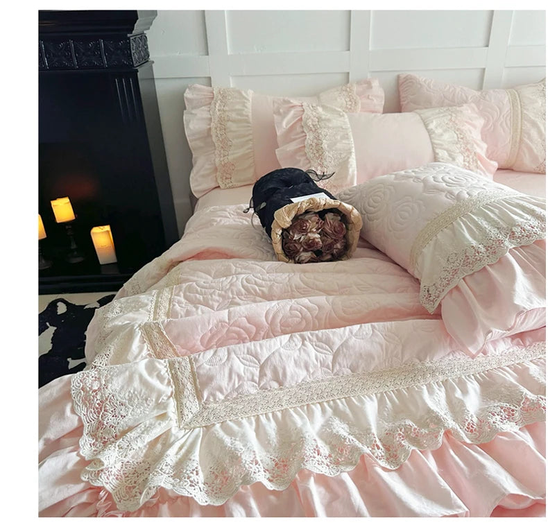 Gesteppte Bettdecke Set – Vintage Spitze Baumwolle – Verschiedene Grössen