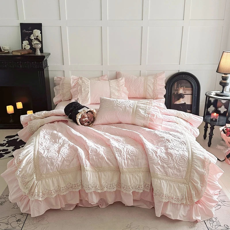 Gesteppte Bettdecke Set – Vintage Spitze Baumwolle – Verschiedene Grössen