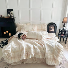 Gesteppte Bettdecke Set – Vintage Spitze Baumwolle – Verschiedene Grössen