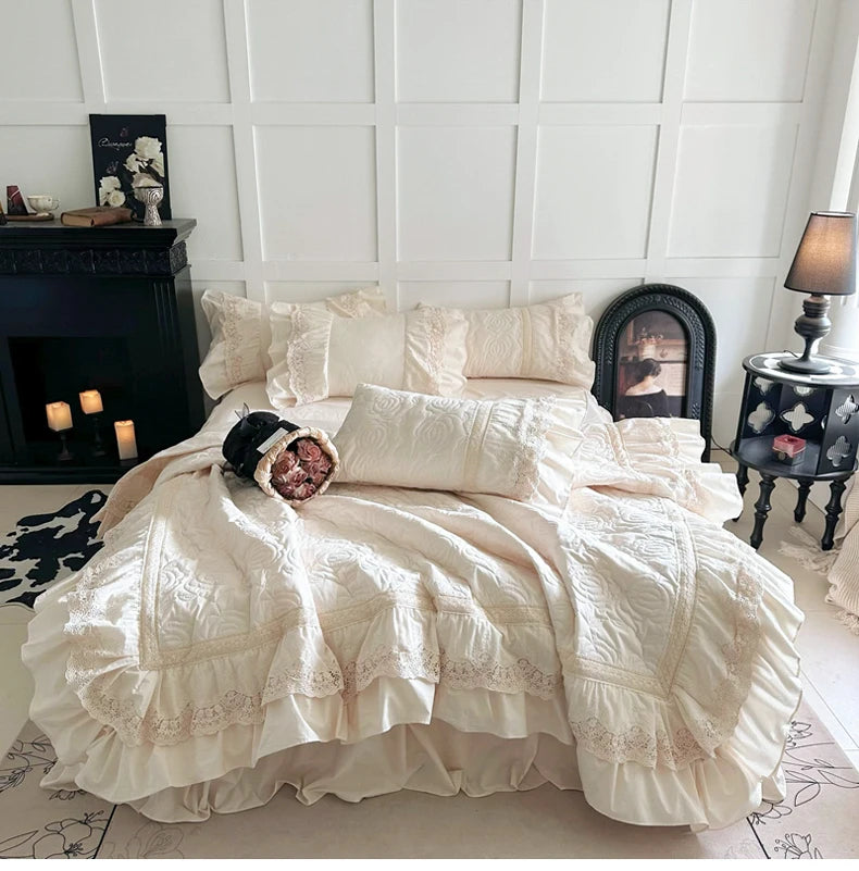 Gesteppte Bettdecke Set – Vintage Spitze Baumwolle – Verschiedene Grössen