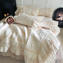 Gesteppte Bettdecke Set – Vintage Spitze Baumwolle – Verschiedene Grössen