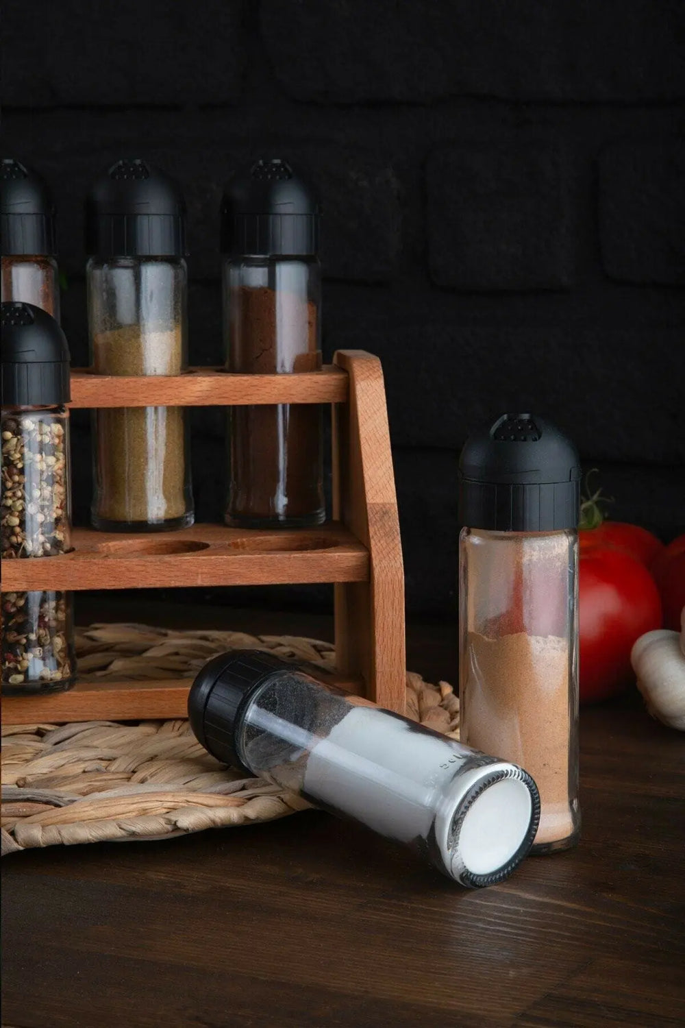 Gewürzregal Set – Modern Glas mit Holzständer – 8-12 Teile Küchenorganisator