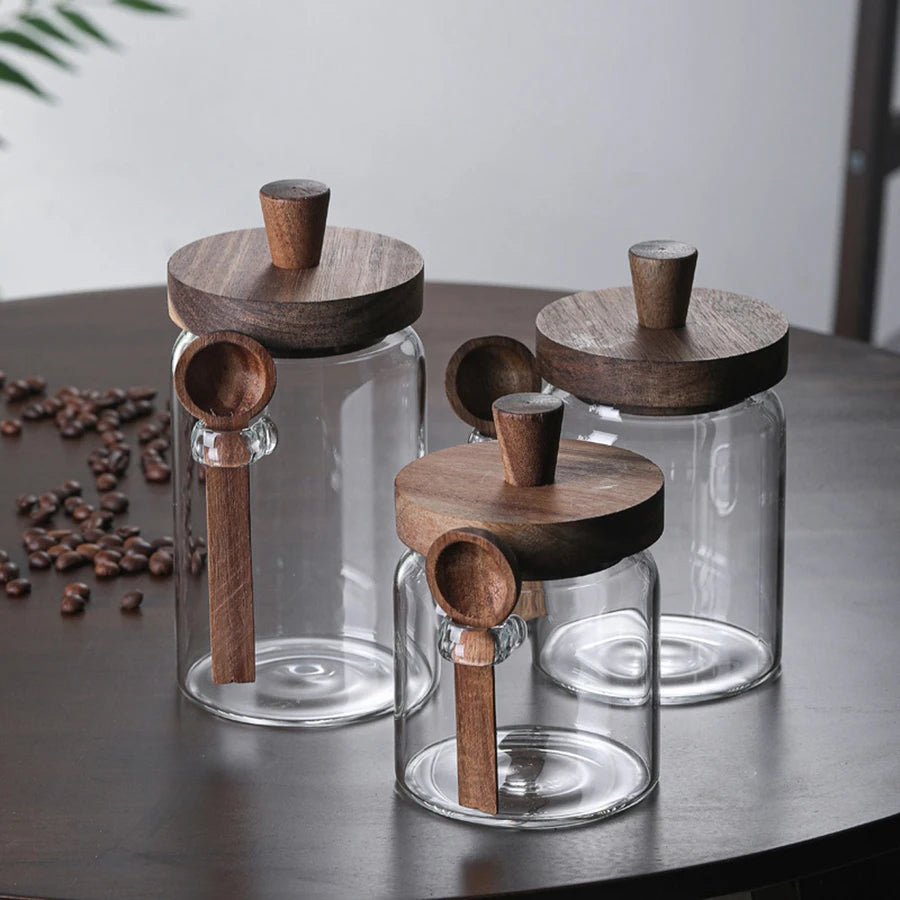 Glas Aufbewahrungsbehälter – Holzdeckel – 400ml bis 900ml