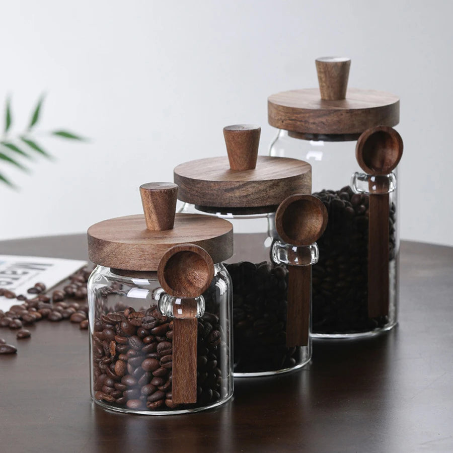 Glas Aufbewahrungsbehälter – Holzdeckel – 400ml bis 900ml