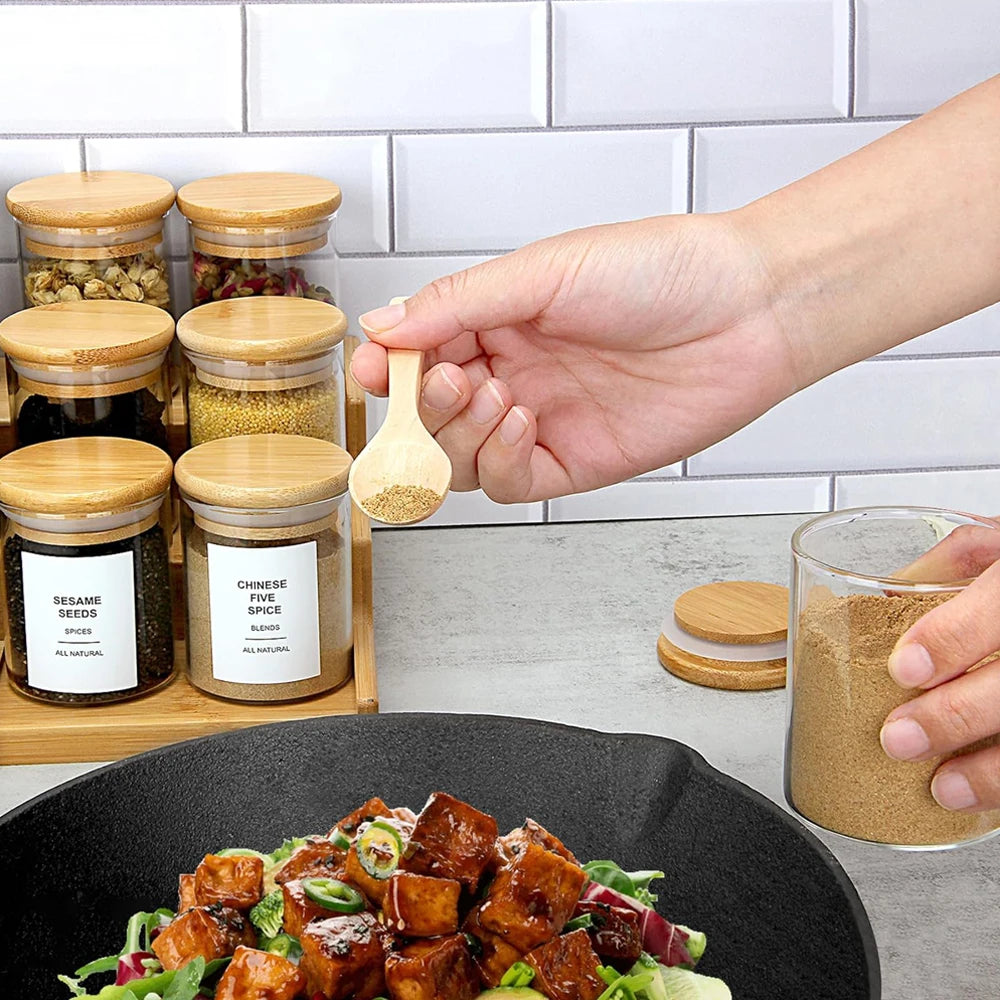 Glas-Gewürzgläser – Bambus Luftdicht – 12-teiliges Set