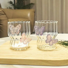 Glas Kaffeetasse – Elegantes 3D Schmetterlingsdesign