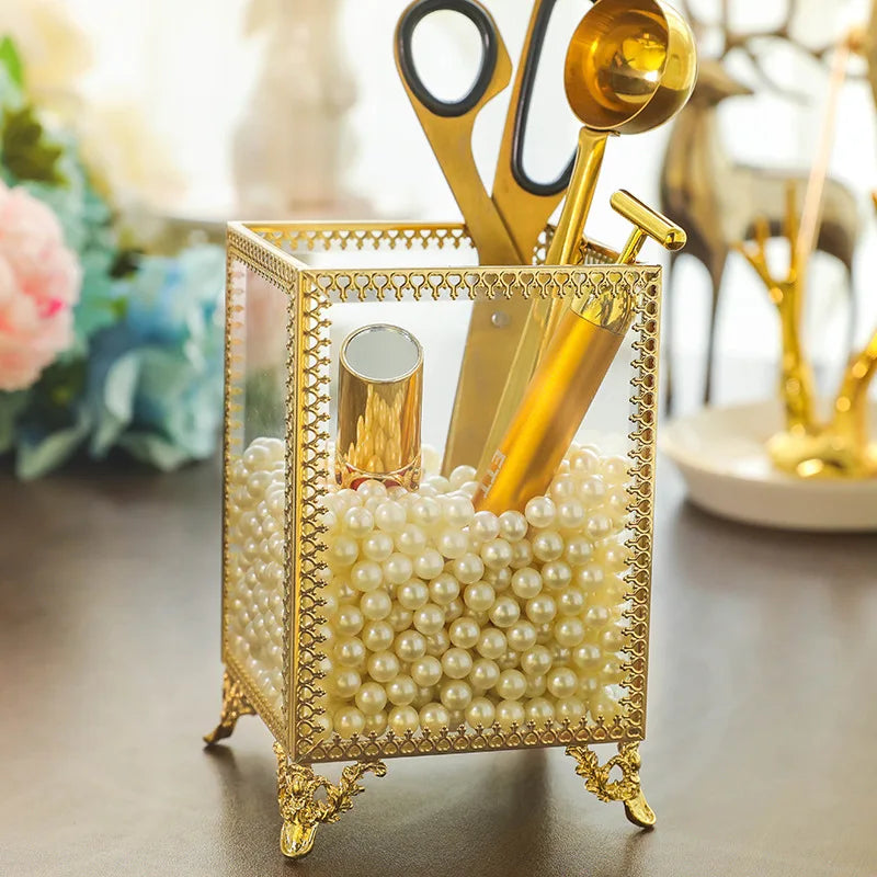 Glas Make-up Organizer – Gold Design 7.5x11cm