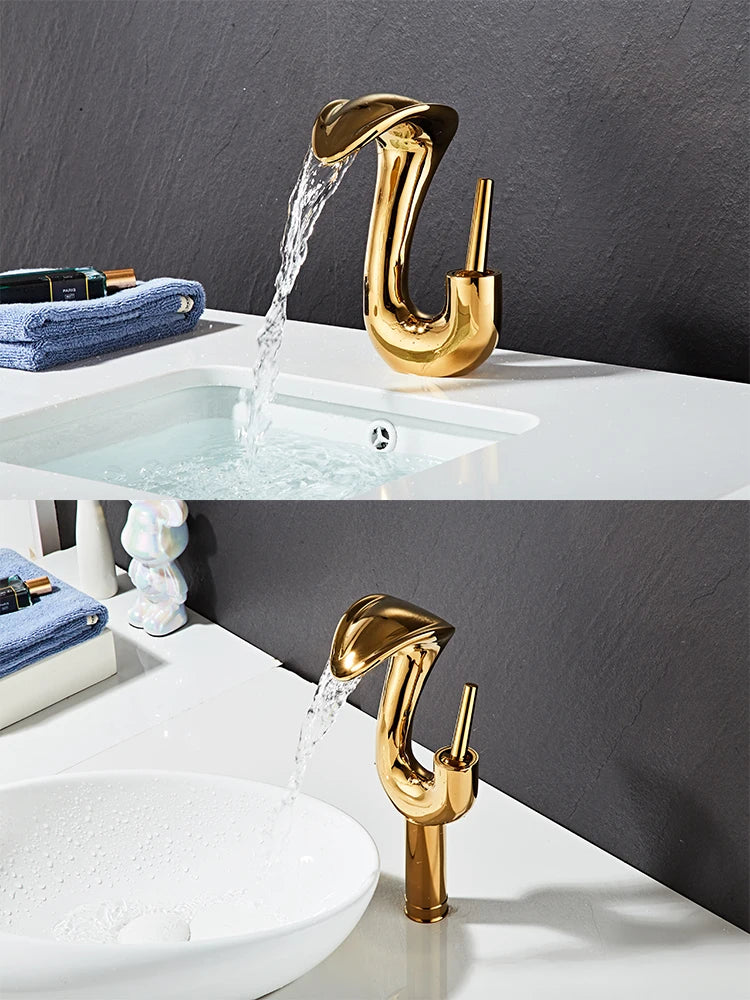 Gold Badezimmer Armatur – Messing Deck, Warm & Kalt