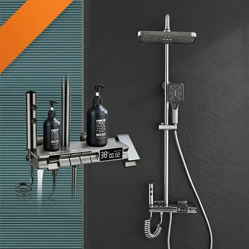 Gold-Duschsystem – Messing-Design – Höhenverstellbar