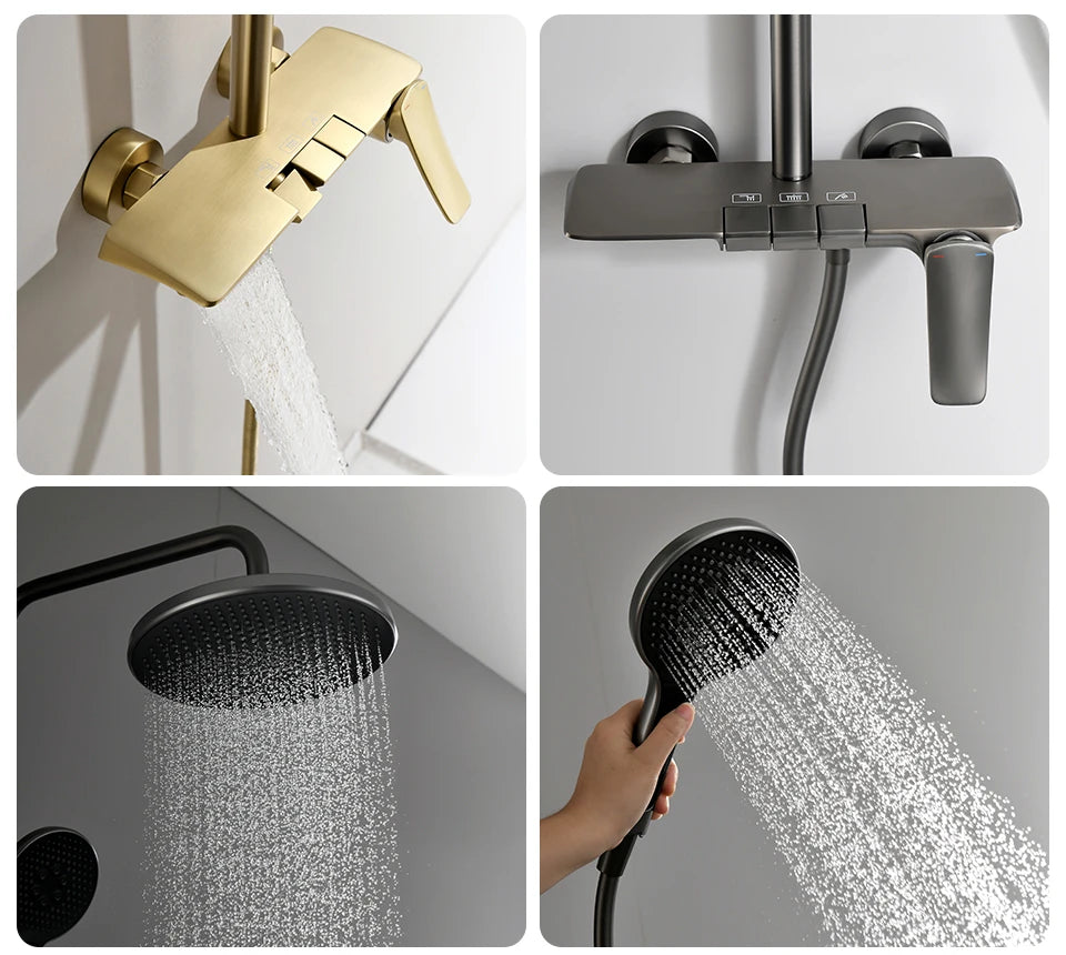 Gold-Duschsystem – Messing-Design – Höhenverstellbar