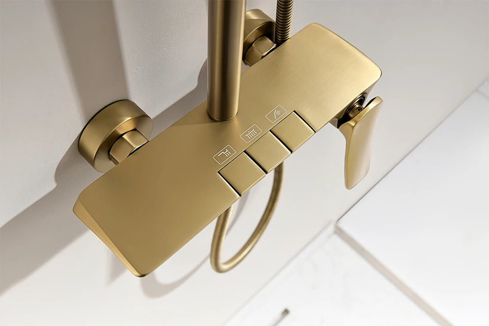 Gold-Duschsystem – Messing-Design – Höhenverstellbar
