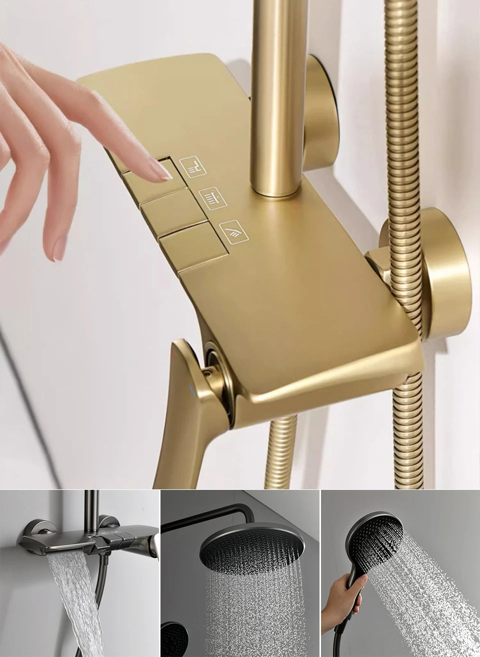 Gold-Duschsystem – Messing-Design – Höhenverstellbar