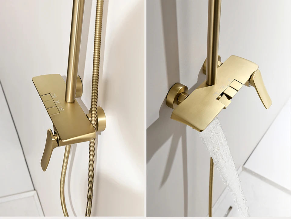 Gold-Duschsystem – Messing-Design – Höhenverstellbar