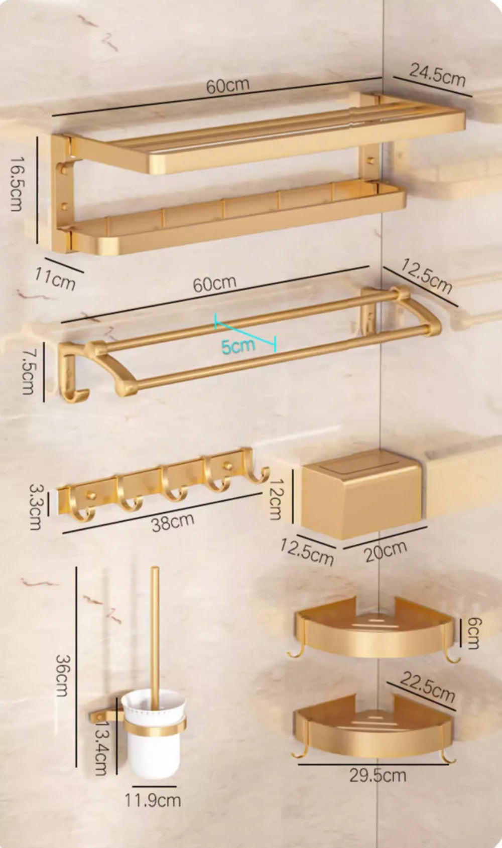 Gold Handtuchhalter – Aluminium Design – 60cm Badezimmer