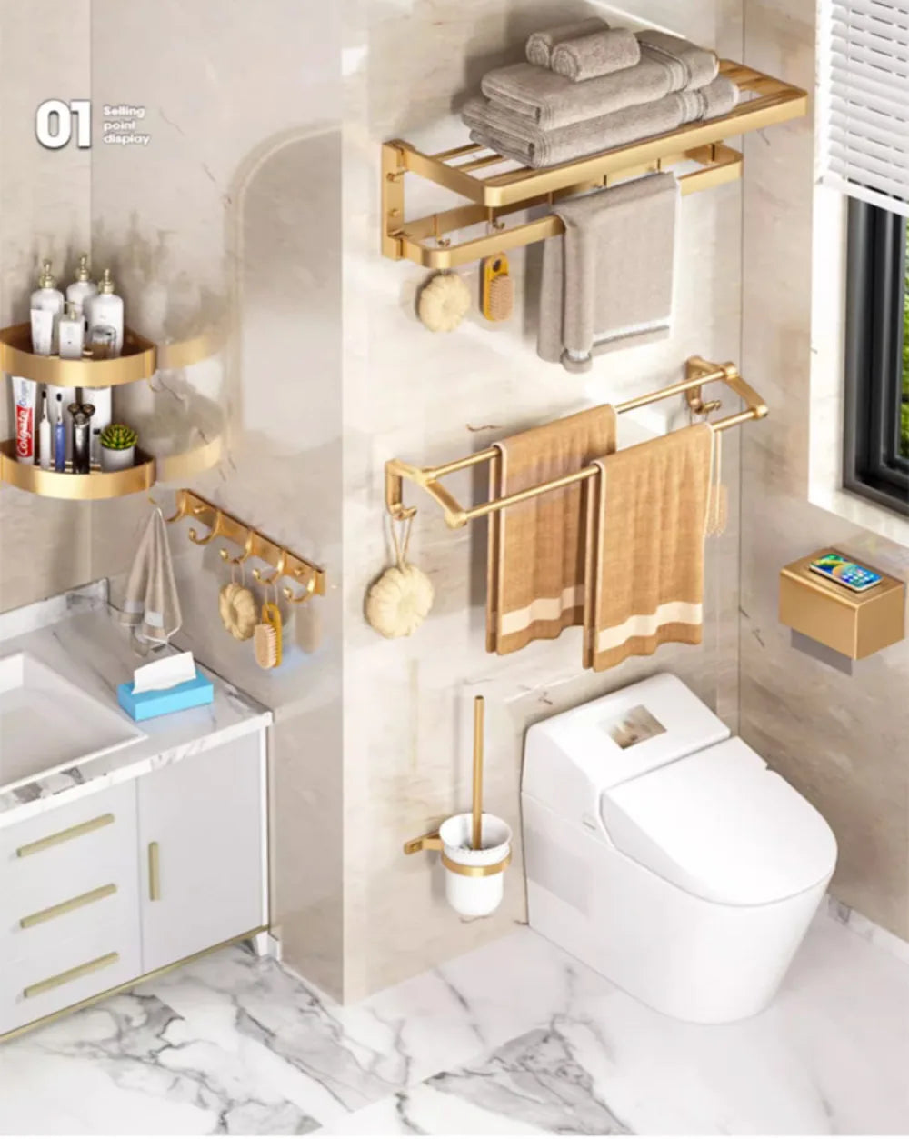 Gold Handtuchhalter – Aluminium Design – 60cm Badezimmer