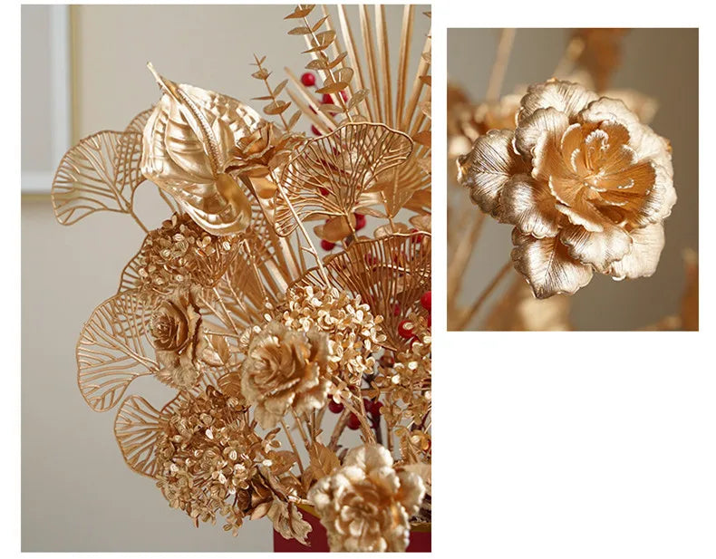 Goldene Blumenarrangement – Stilvolle Seide – 67-84 cm