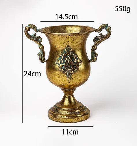 Goldene Eisen-Vase im Vintage-Stil für Wohnzimmertische