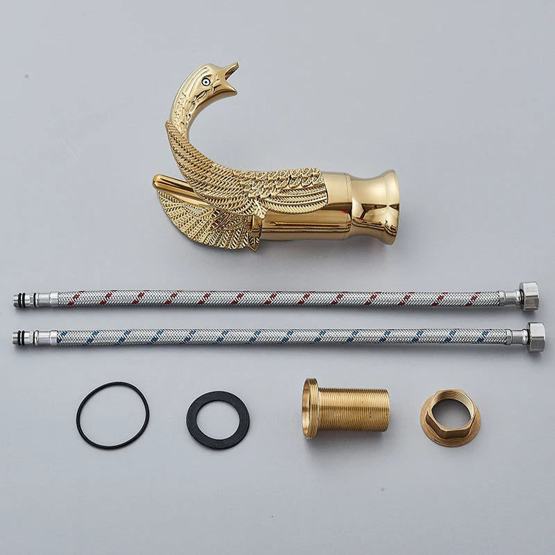 Goldener Schwanenwaschtischarmatur – Messing Modern Deckmontiert