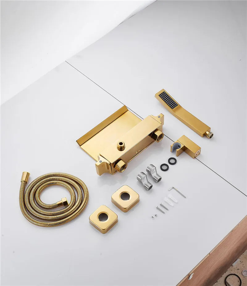 Goldenes Badezimmer-Set – Messing Wasserfall Wandmontage
