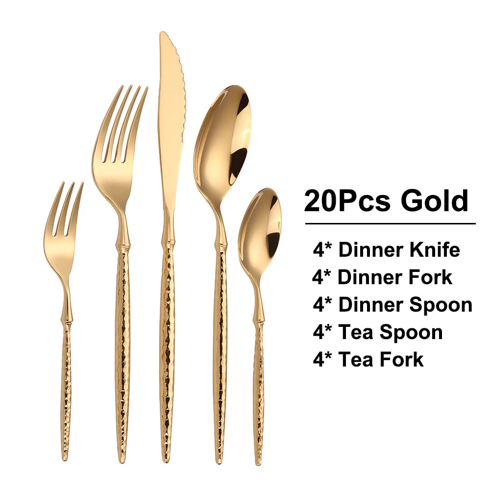 Goldenes Besteckset – Hammermuster – 6/16/20/24 Stück