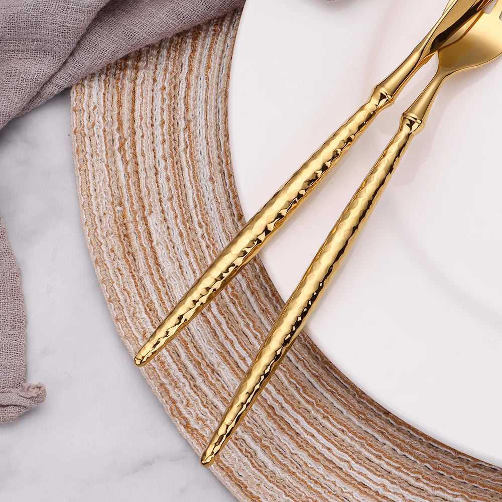 Goldenes Besteckset – Hammermuster – 6/16/20/24 Stück