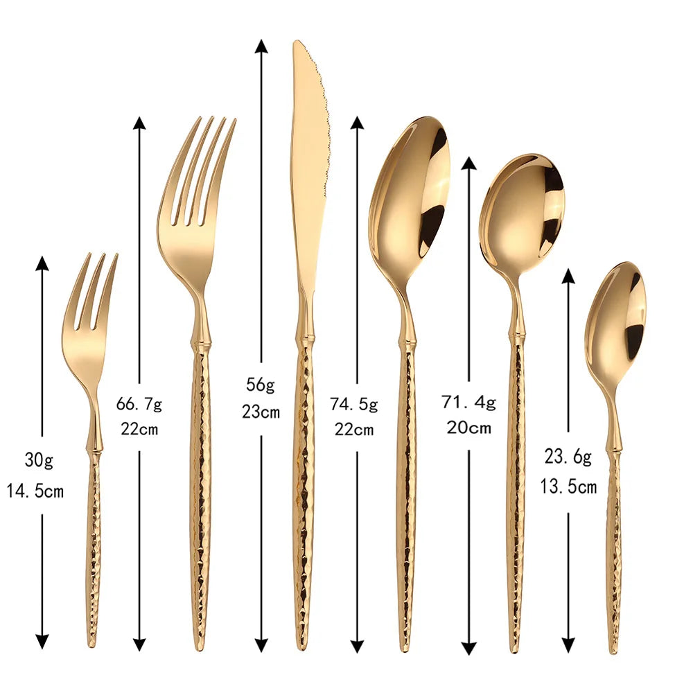 Goldenes Besteckset – Hammermuster – 6/16/20/24 Stück