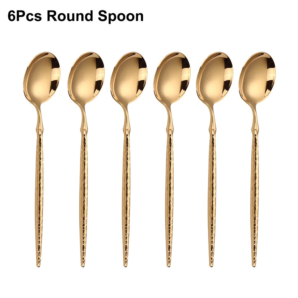 Goldenes Besteckset – Hammermuster – 6/16/20/24 Stück