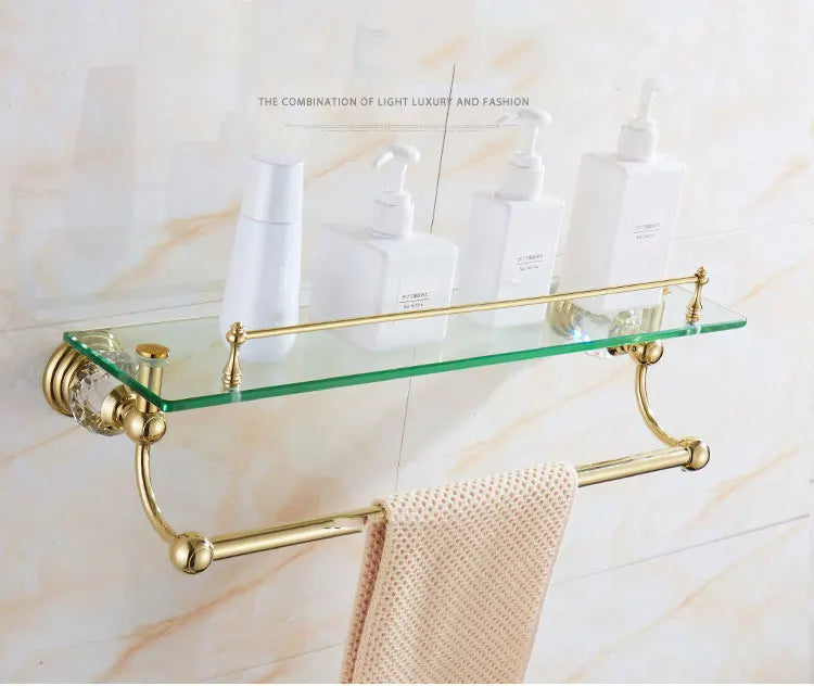 Goldenes Glasregal – Messing Doppelt Wandmontage