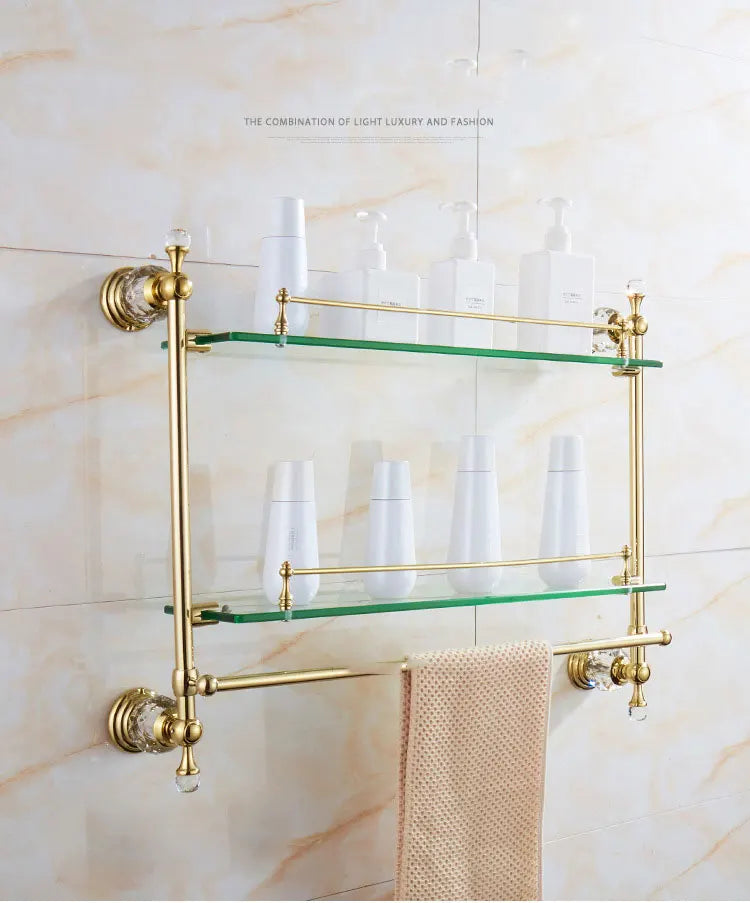 Goldenes Glasregal – Messing Doppelt Wandmontage