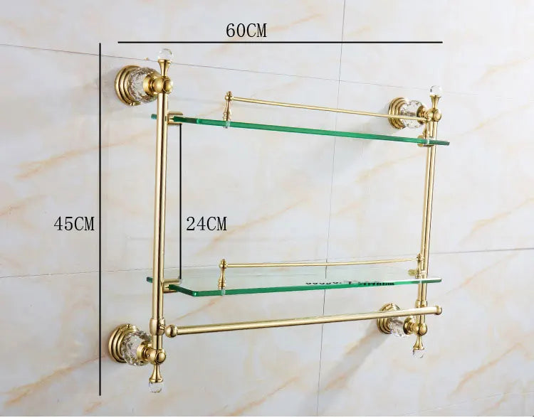Goldenes Glasregal – Messing Doppelt Wandmontage