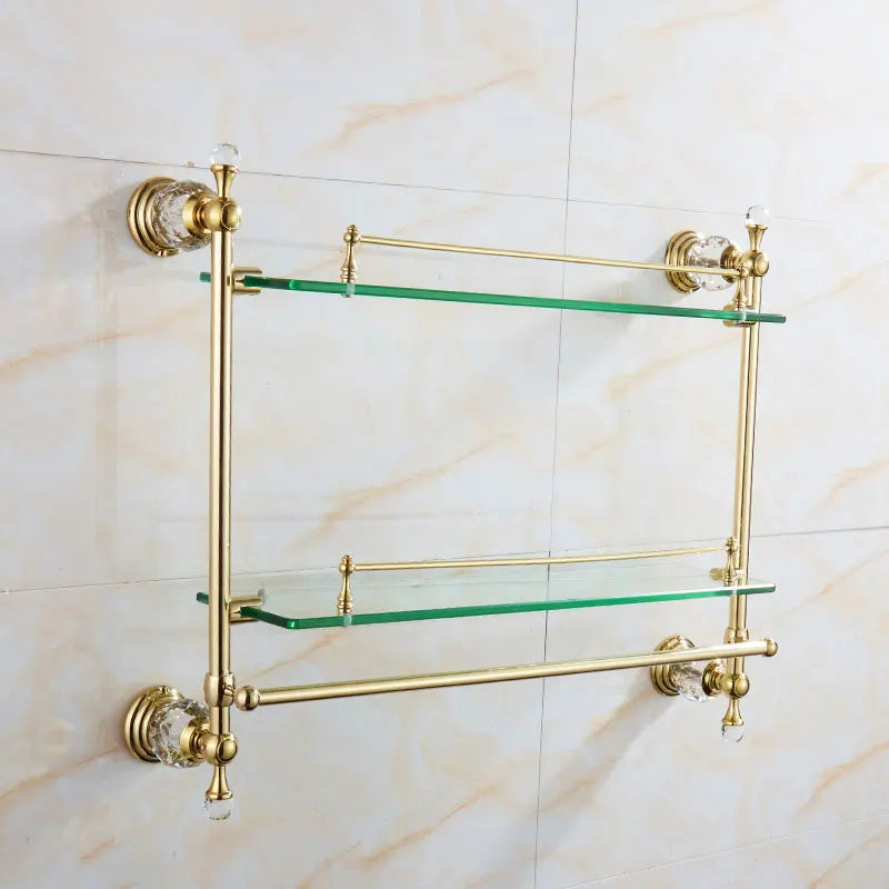 Goldenes Glasregal – Messing Doppelt Wandmontage