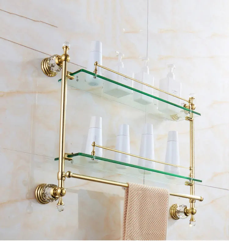 Goldenes Glasregal – Messing Doppelt Wandmontage