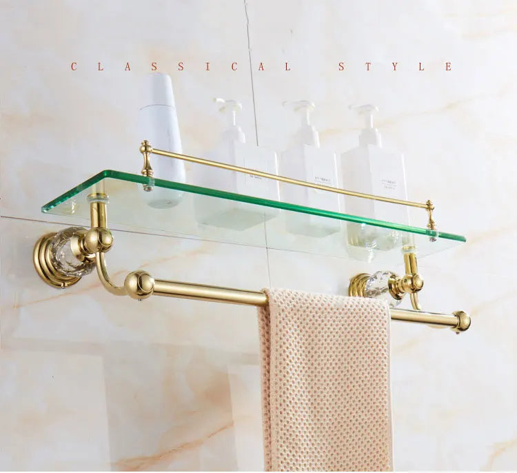 Goldenes Glasregal – Messing Doppelt Wandmontage