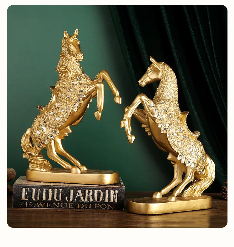 Goldenes Pferd Ornament – Harz Tier Design – Wohnzimmer Dekoration
