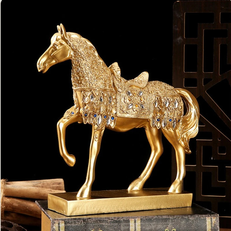 Goldenes Pferd Ornament – Harz Tier Design – Wohnzimmer Dekoration