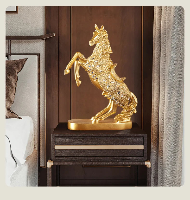 Goldenes Pferd Ornament – Harz Tier Design – Wohnzimmer Dekoration