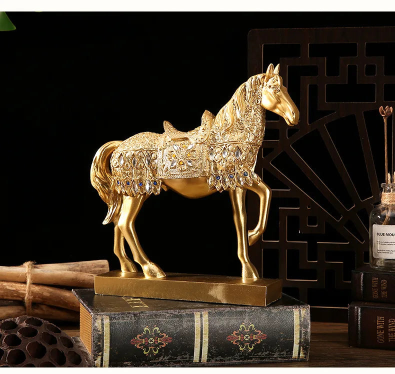 Goldenes Pferd Ornament – Harz Tier Design – Wohnzimmer Dekoration