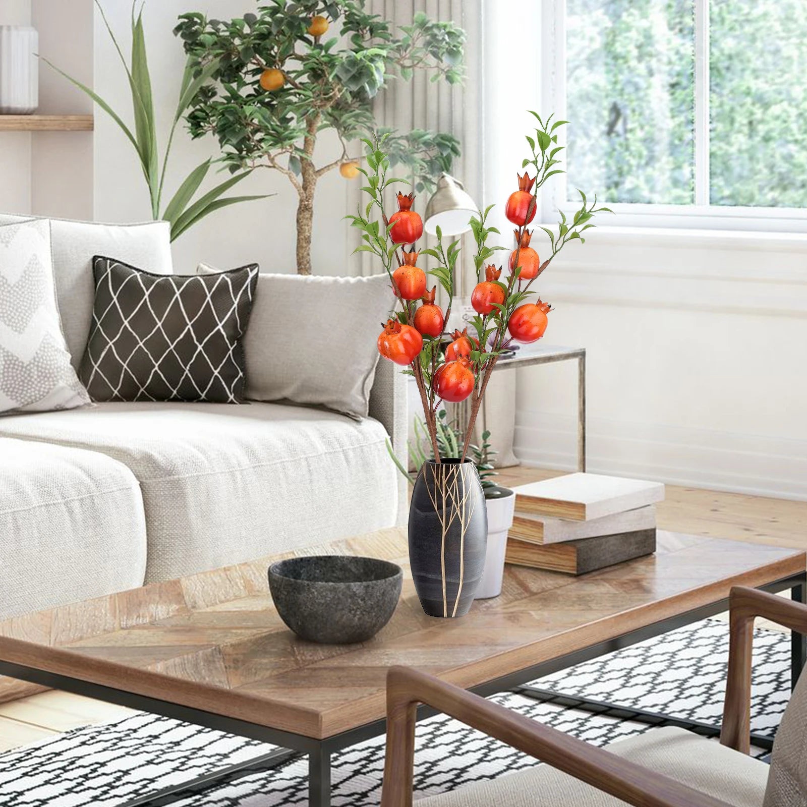 Granatapfelzweig Deko – Seide & Schaum – 60 cm für Innen