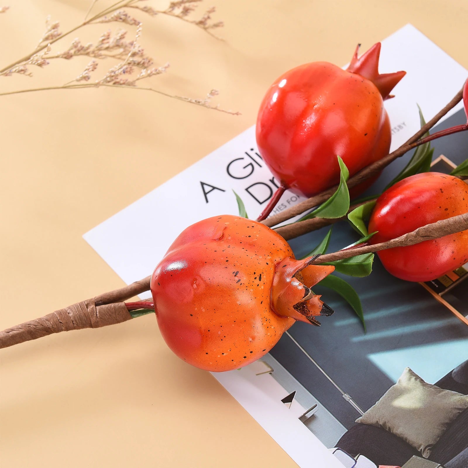 Granatapfelzweig Deko – Seide & Schaum – 60 cm für Innen