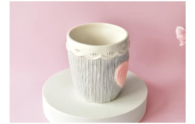 Grosse Keramik Kaffeetasse – Korean Design – Rosa oder Rot