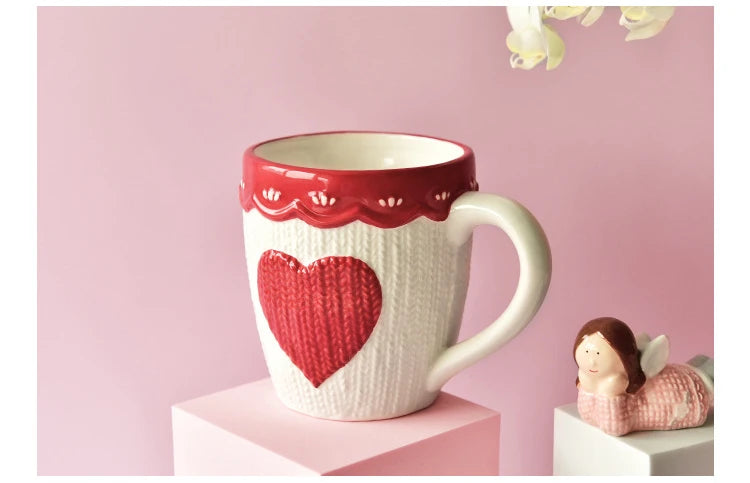 Grosse Keramik Kaffeetasse – Korean Design – Rosa oder Rot